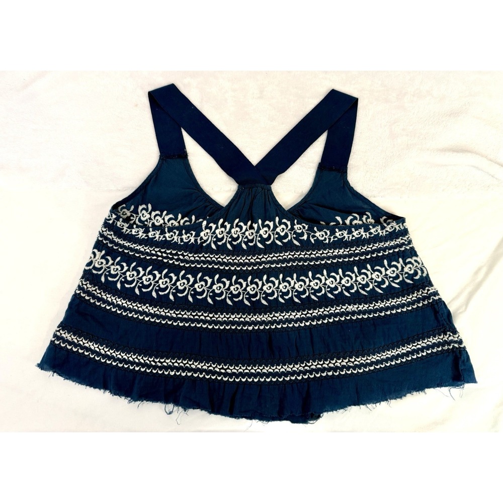Urban Outfitters Ecote Tank Top Size M Boho Festival Embroidered Blue White UO